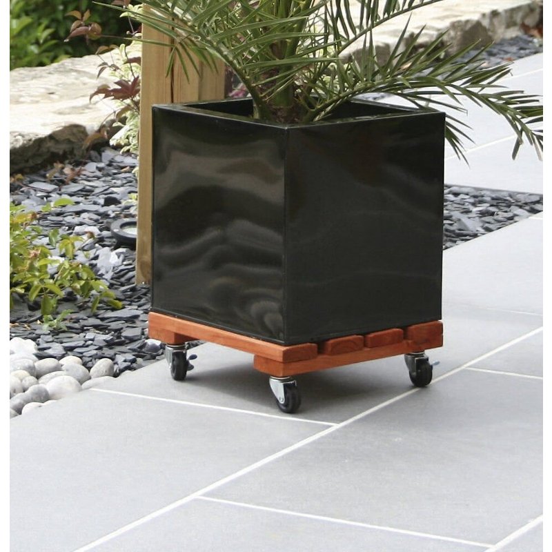 Support à roulettes bois carré ""Flora Roll Lasure"" - 40 x 40 cm