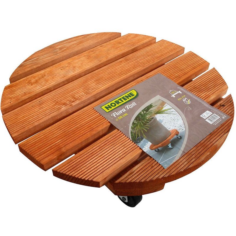 Support à roulettes bois rond ""Flora Roll Lasure"" - 50 cm