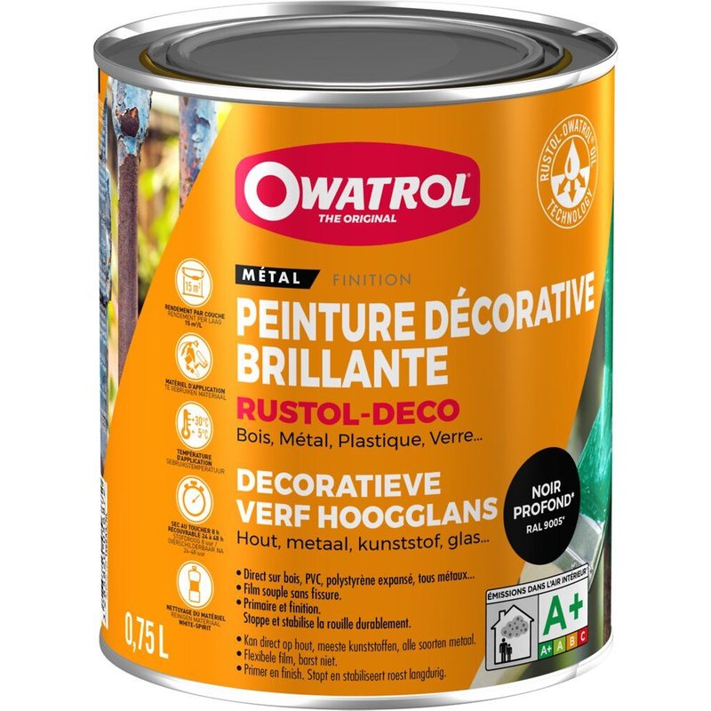Peinture Rustol Déco Owatrol - Noir - 750 ml