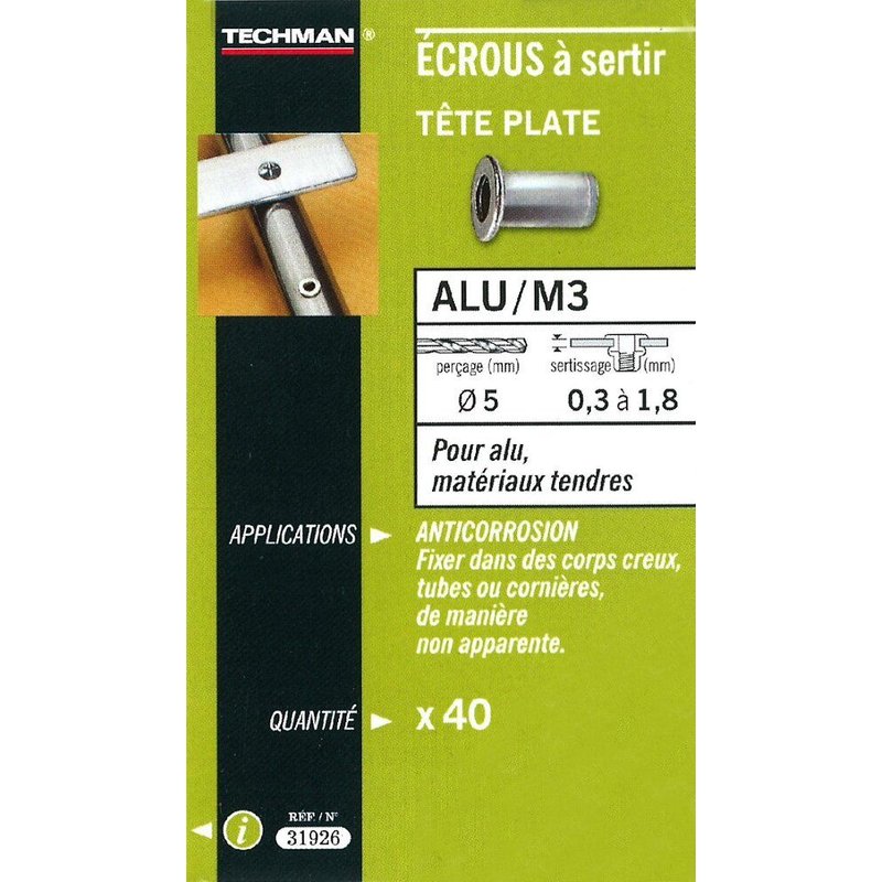 ECROU A SERTIR ALU T. PL M3 (40)