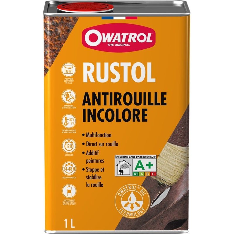 Rustol Owatrol Antirouille - Additif pour peintures 1L - Anti-rouille incolore direct sur rouille, base d'accrochage