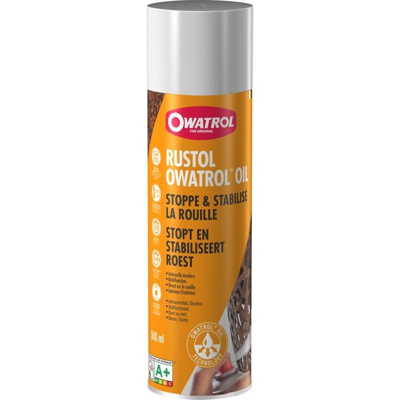 RUSTOL OWATROL OIL SPRAY 500 ML STOPPE & STABILISE LA ROUILLE 3297970307278 ANTI-ROUILLE RENOVER FER METAL AEROSOL ANTIROUILLE MECANIQUE BRICOLAGE MAISON OUTILS JARDIN MOTO COMASOUND KARTEL CSK ONLINE