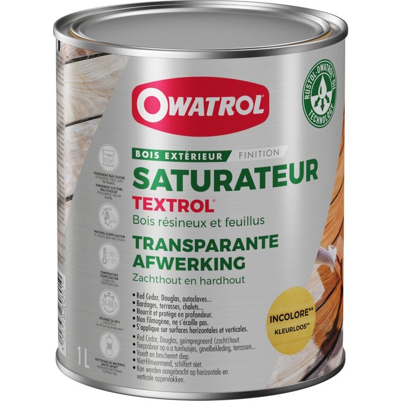 Textrol - Protection pour bois tendres en extérieur - Incolore 1L