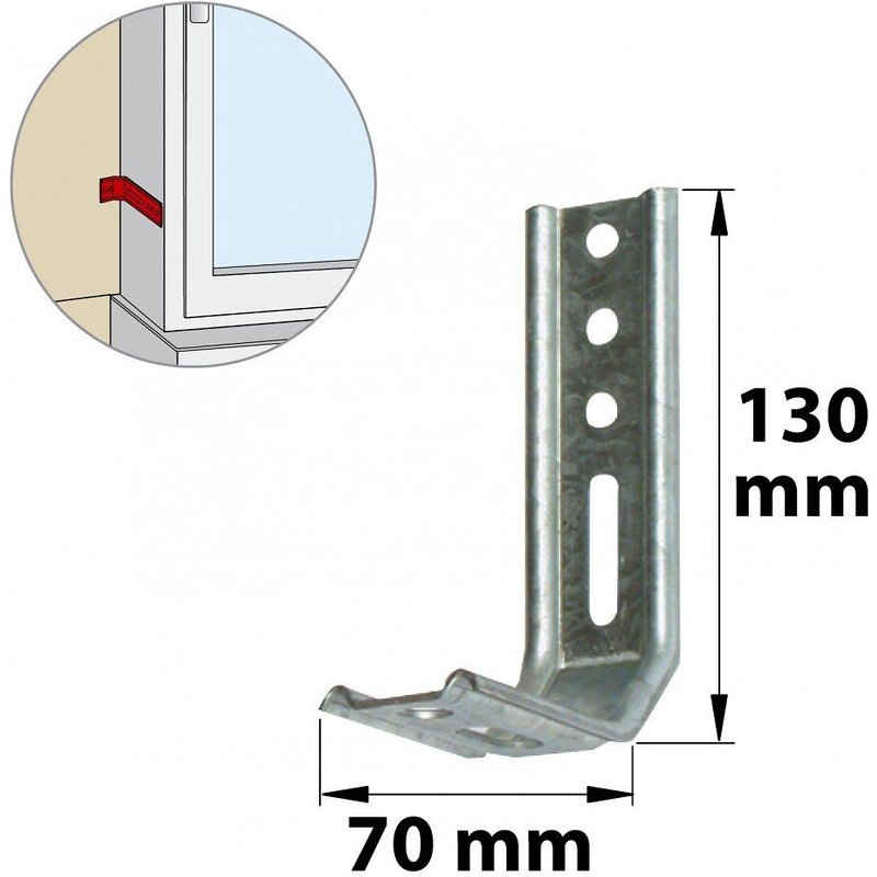 Equerre de fixation acier zingué, H.130 x L.70 x P.30 mm