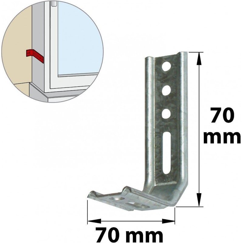 Equerre de fixation acier zingué, H.70 x L.70 x P.30 mm