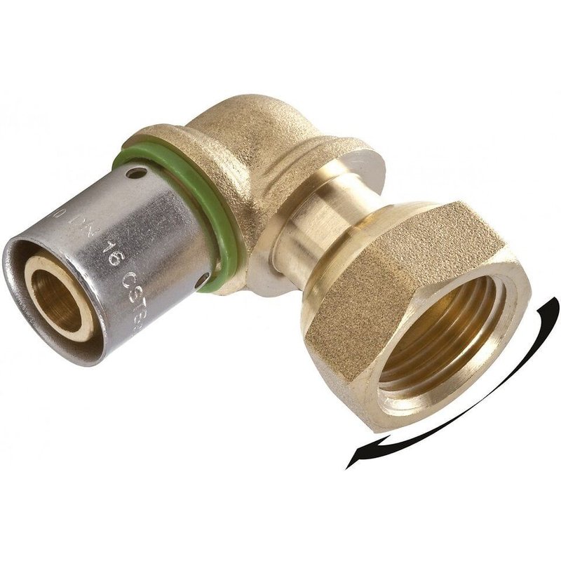 Raccord coudé avec écrou libre à sertir laiton F 15 x 21 pour tube en per