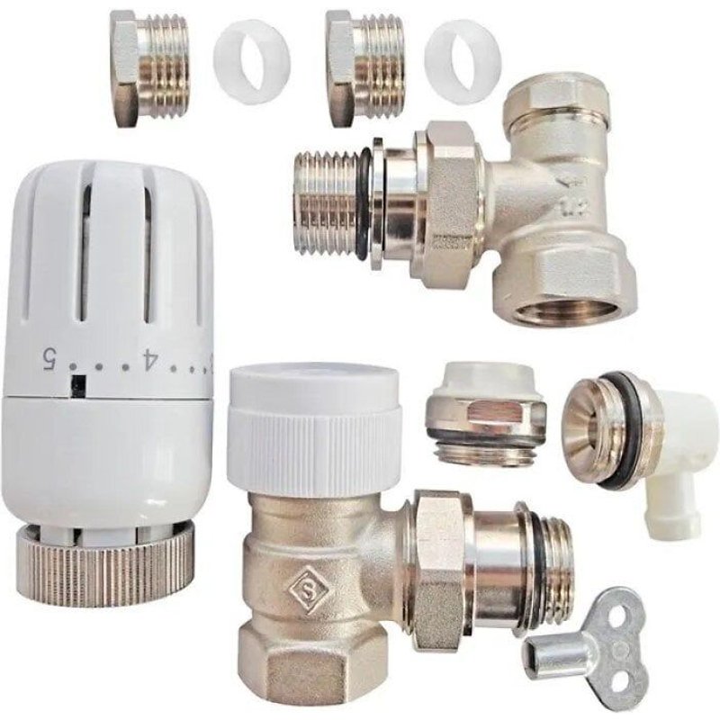 Kit thermostatique T301 équerre universel complet D14 en laiton blanc