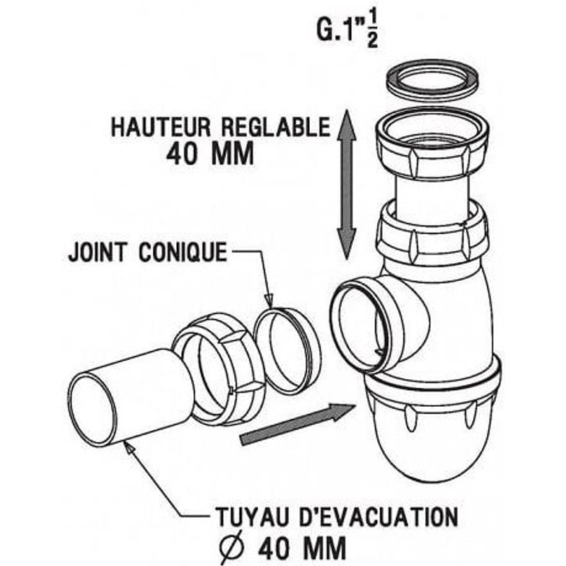 Siphon d'évier polypropylène sans prise machine - 0204002 NICOLL