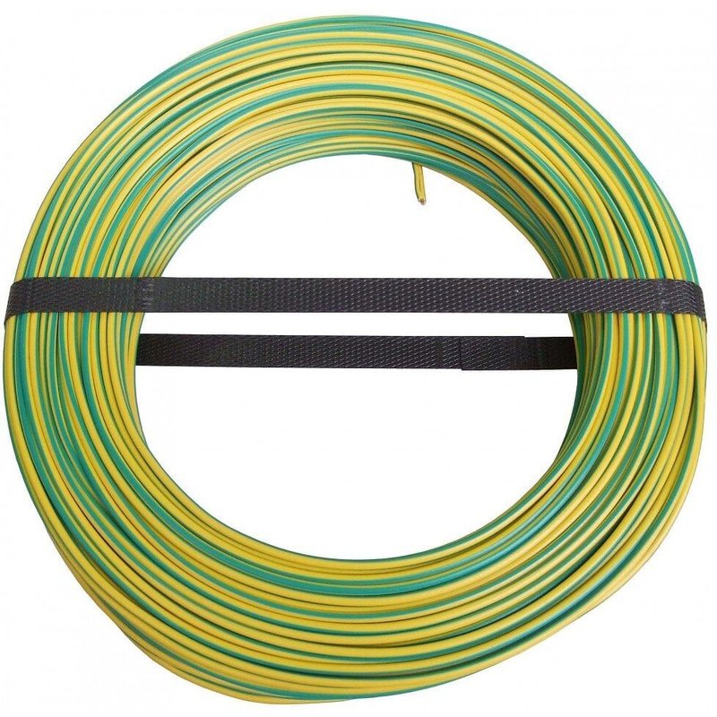 Fil électrique 2.5 mm² h07vu L.100 m, vert / jaune