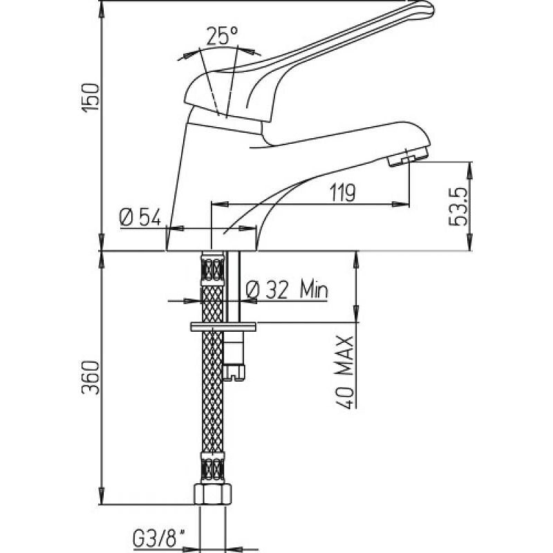 Mitigeur de lavabo - bec fixe et manette ajourée / saillie 119mm et hauteur sous bec 53.5mm SANIFIRST
