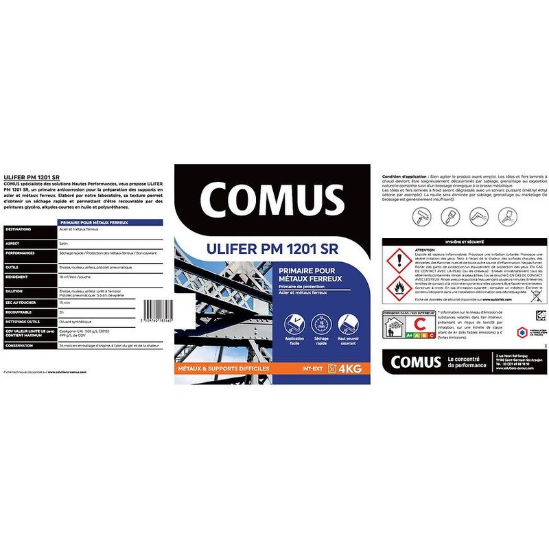 Primaire pour métaux ferreux noir - 15 kg - Ulifer PM 1201 SR COMUS