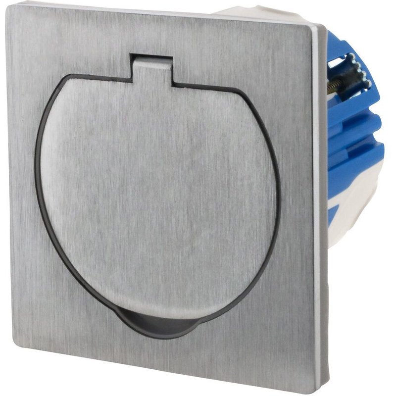 Prise de sol 16A 2P+T finition alu brossé - IP55 avec boîte d'installation