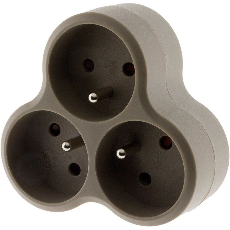 Triplite en Triangle ZENITECH 3 Prises 2P+T 16A en Façade Taupe