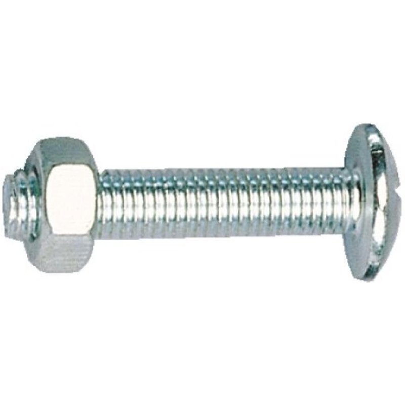 Boulons poêliers tête ronde acier zingué blanc entièrement filetés, diamètre 8 mm, longueur 60 mm, boîte de 100 boulons