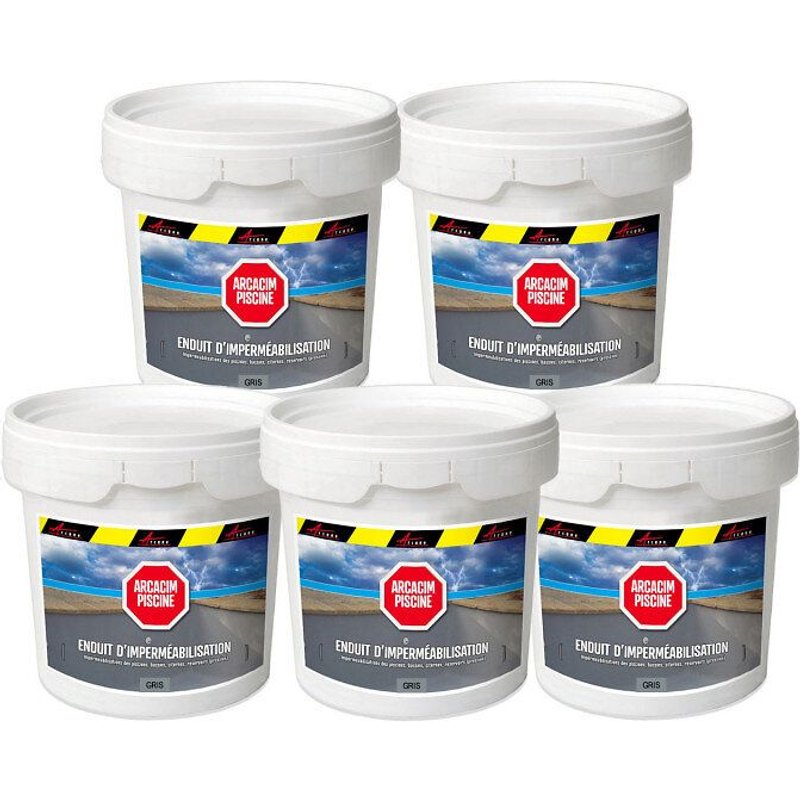 Enduit de Cuvelage - Enduit Hydrofuge pour étanchéité Piscine et bassin ARCACIM PISCINE Gris Offre Spéciale : 5 x 25 Kg