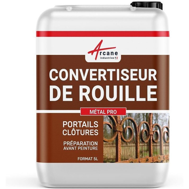 ANTI ROUILLE METALPRO : Convertisseur de Rouille et Traitement contre la Rouille - Efficace sur Portail, Volet, Carrosserie, Vélo etc... 5 L