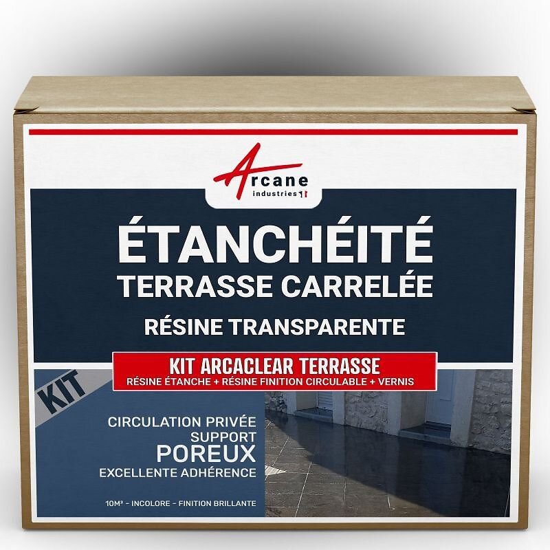 étanchéité transparente terrasse carrelée résine produit translucide carrelage balcon Transparent - Finition Brillante 10m², circulation privée, support poreux