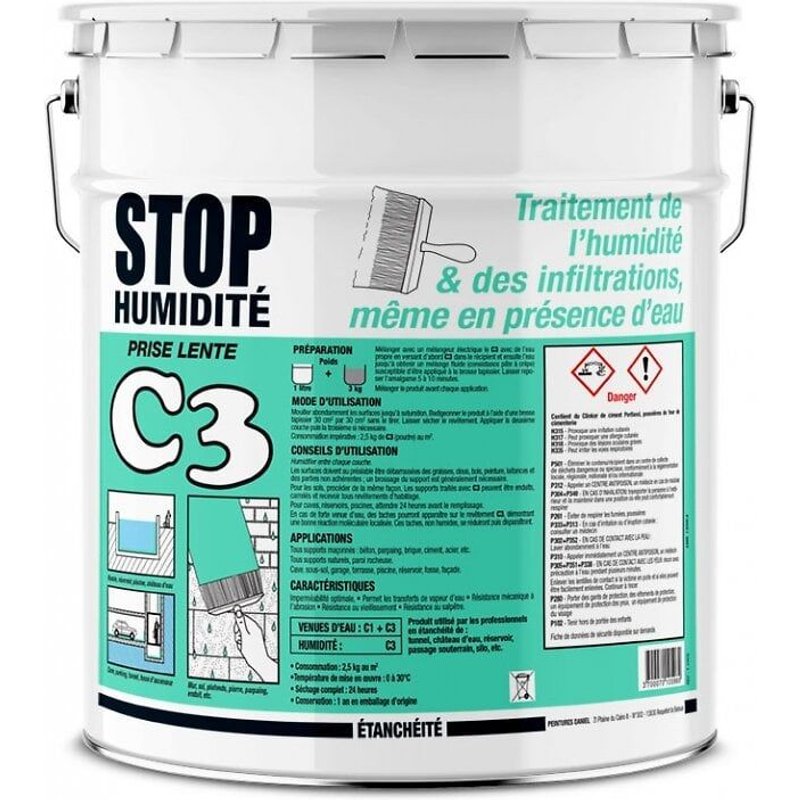 Enduit d'étanchéité, enduit de cuvelage, murs, maçonnerie, sous-sols, bassins, piscines, cuves, anti-infiltrations, C3 - PROCOM 25 Kg Gris