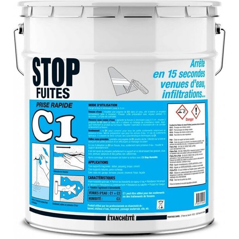 Enduit d'étanchéité, prise rapide, colmatage, anti-infiltrations, murs, maçonnerie, sous-sols, bassins C1 stop fuites - PROCOM 25 Kg