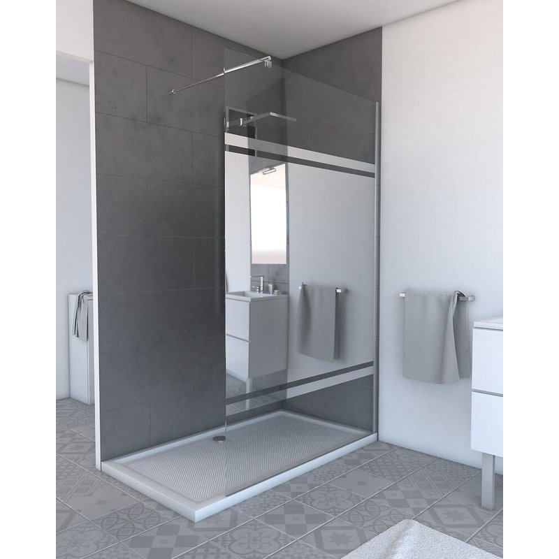 Paroi de Douche Ă l'italienne en verre AURLANE Parma 2 + Bande Miroir 120cm