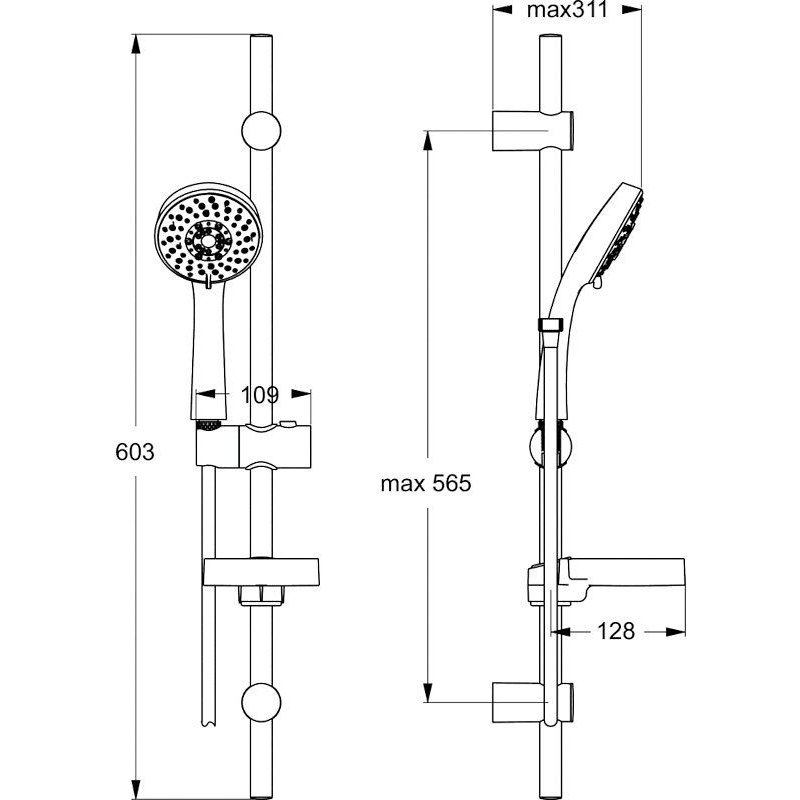 Porcher-Ensemble barre de douche AQUA L3 60 3jets, chromé réf : D6046AA