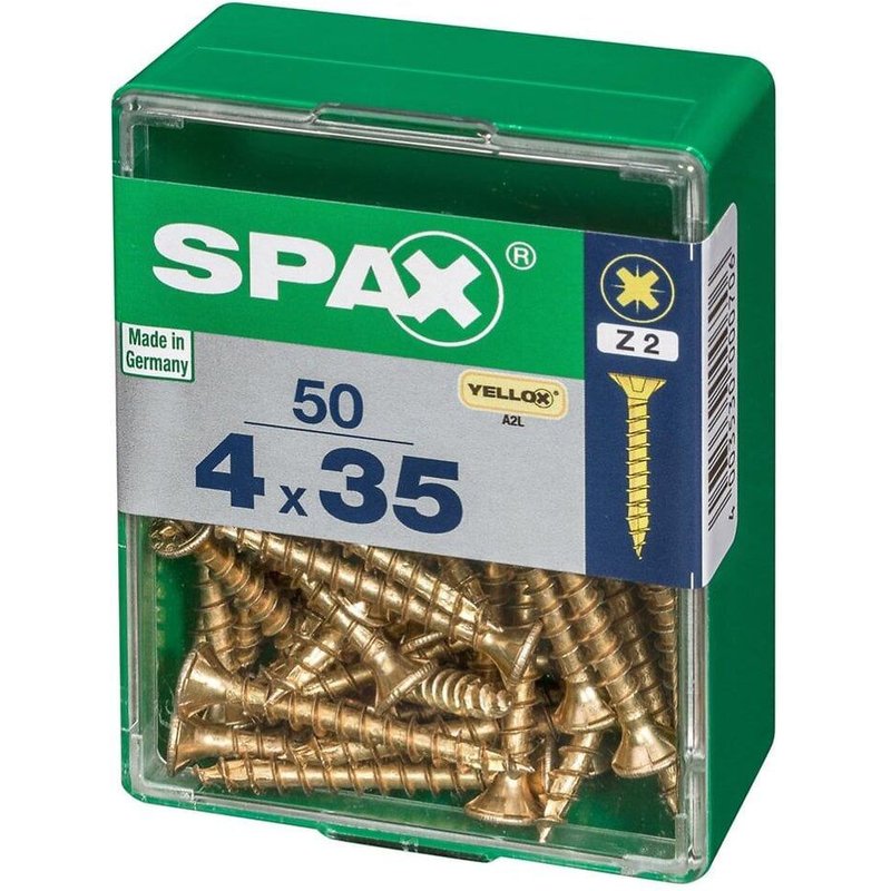 Lot de 50 vis acier tĂȘte fraisĂ©e pozidriv SPAX, Diam.4 mm x L.35 mm