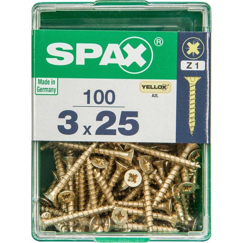 Lot de 100 vis acier tĂȘte fraisĂ©e pozidriv SPAX, Diam.3 mm x L.25 mm