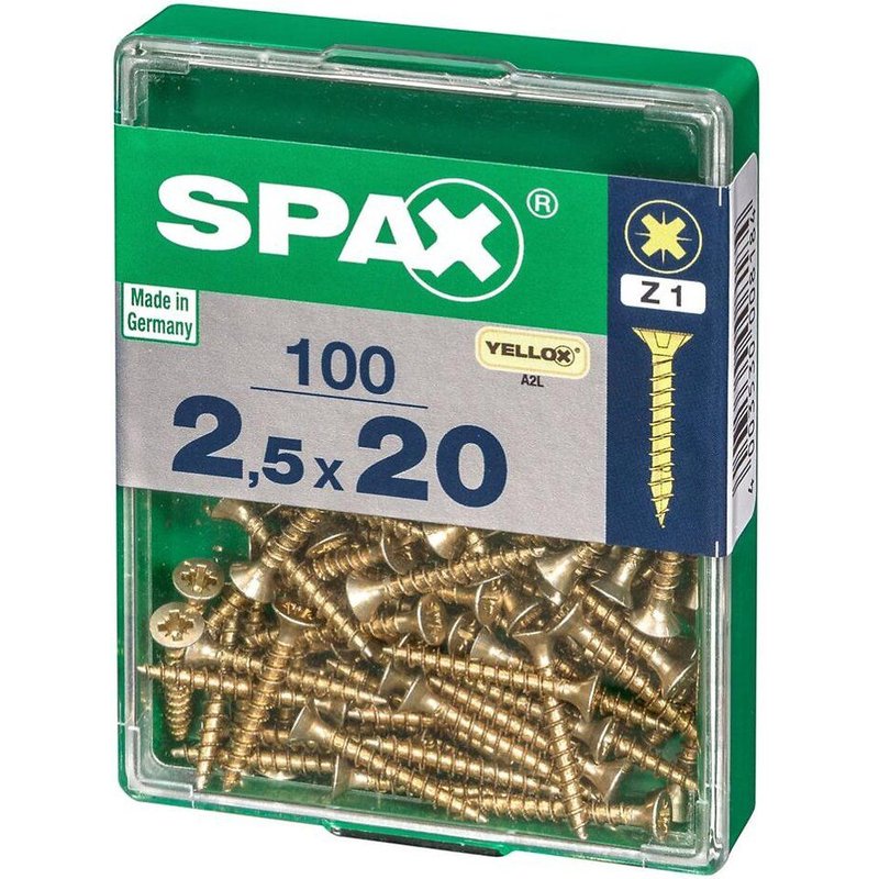 Lot de 100 vis acier tĂȘte fraisĂ©e pozidriv SPAX, Diam.2.5 mm x L.20 mm