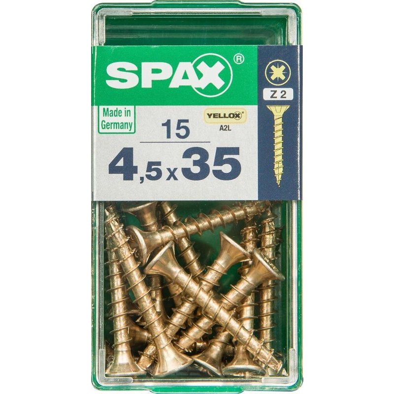Lot de 15 vis acier tĂȘte fraisĂ©e pozidriv SPAX, Diam.4.5 mm x L.35 mm