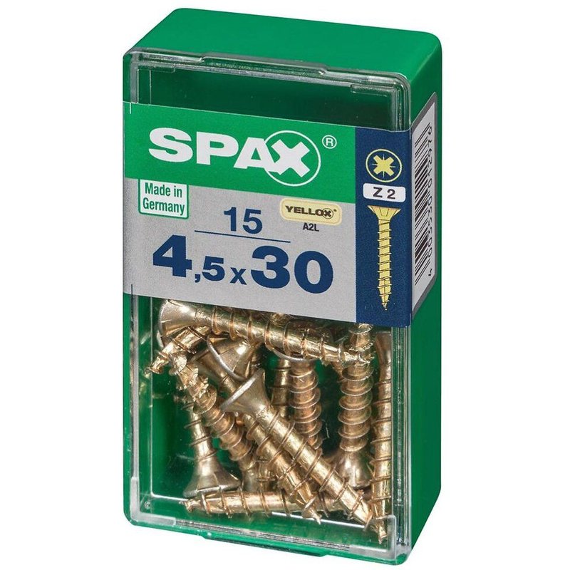 Lot de 15 vis acier tête fraisée pozidriv SPAX, Diam.4.5 mm x L.30 mm