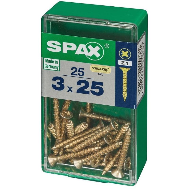 Lot de 25 vis acier tĂȘte fraisĂ©e pozidriv SPAX, Diam.3 mm x L.25 mm