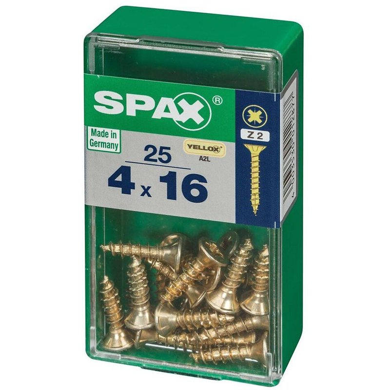 Lot de 25 vis acier tête cylindrique bombée pozidriv SPAX, Diam.4 mm x L.16 mm