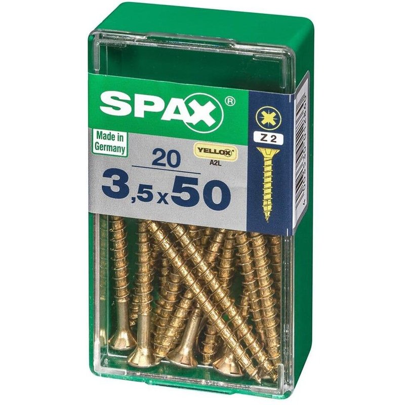 Lot de 20 vis acier tĂȘte fraisĂ©e pozidriv SPAX, Diam.3.5 mm x L.50 mm