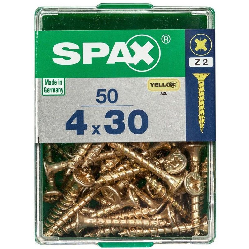 Lot de 50 vis acier tĂȘte fraisĂ©e pozidriv SPAX, Diam.4 mm x L.30 mm
