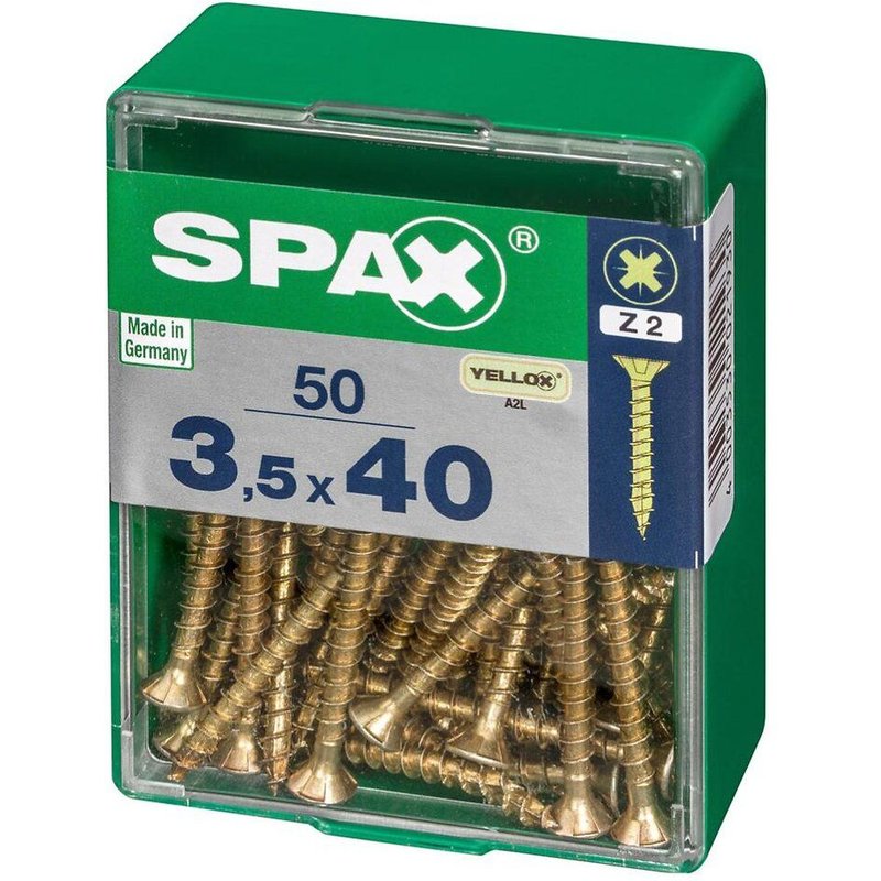 Lot de 50 vis acier tête fraisée pozidriv SPAX, Diam.3.5 mm x L.40 mm