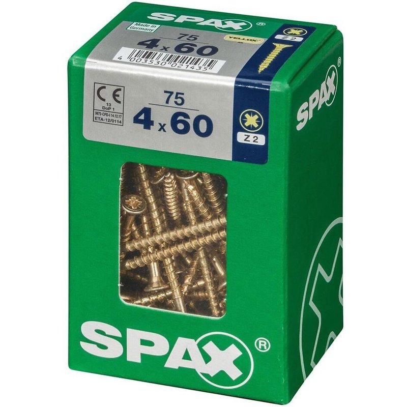 Lot de 75 vis acier tĂȘte fraisĂ©e pozidriv SPAX, Diam.4 mm x L.60 mm