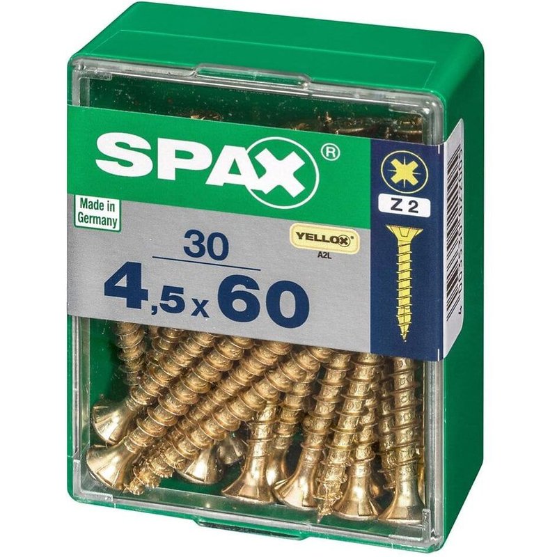 Lot de 30 vis acier tête fraisée pozidriv SPAX, Diam.4.5 mm x L.60 mm