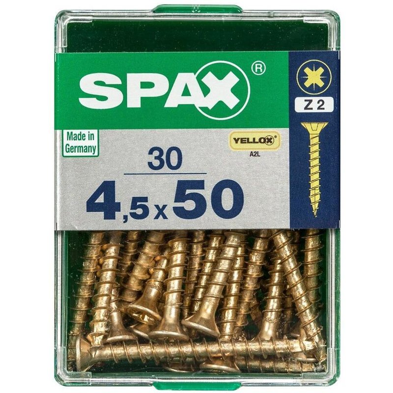 Lot de 30 vis acier tête fraisée SPAX, Diam.4.5 mm x L.50 mm