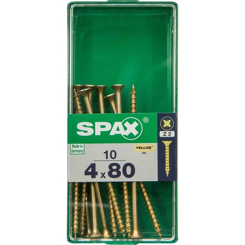 Lot de 10 vis acier tête fraisée pozidriv SPAX, Diam.4 mm x L.80 mm