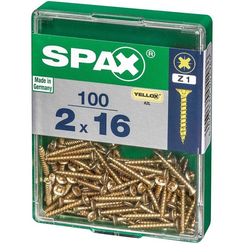 Lot de 100 vis acier tête fraisée pozidriv SPAX, Diam 2 mm x L 16 mm