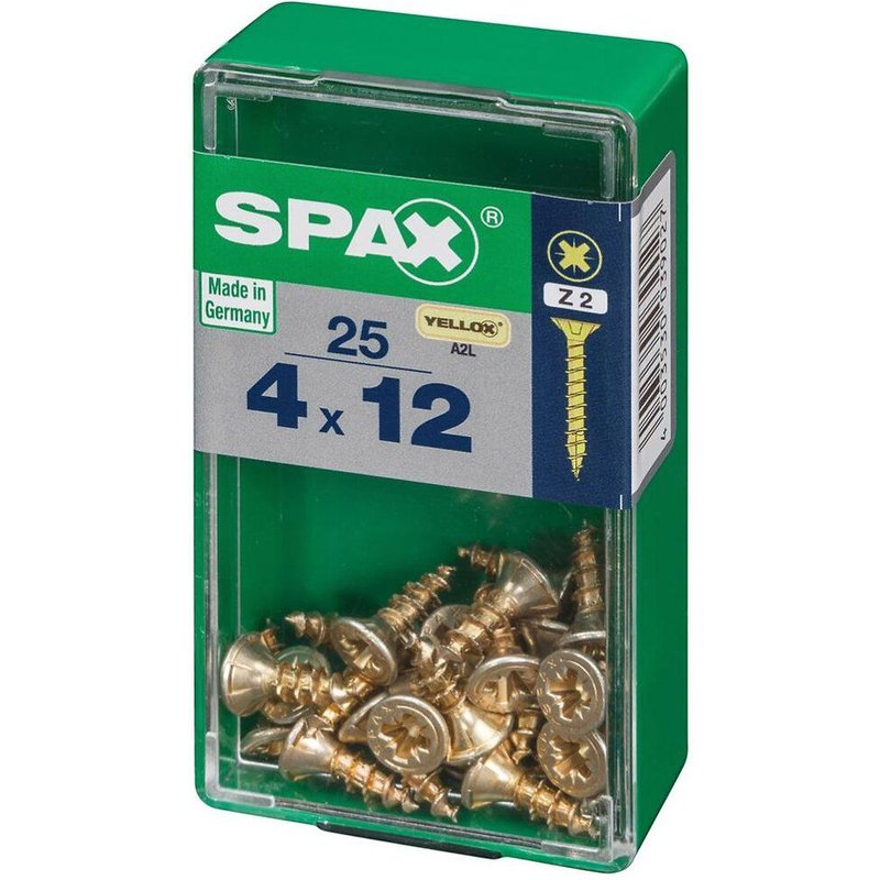 Lot de 25 vis acier tĂȘte cylindrique bombĂ©e pozidriv SPAX, Diam.4 mm x L.12 mm
