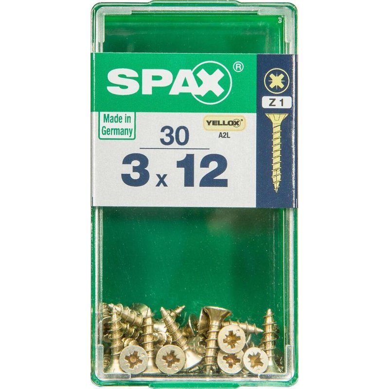 Lot de 30 vis acier tête fraisée pozidriv SPAX, Diam.3 mm x L.12 mm