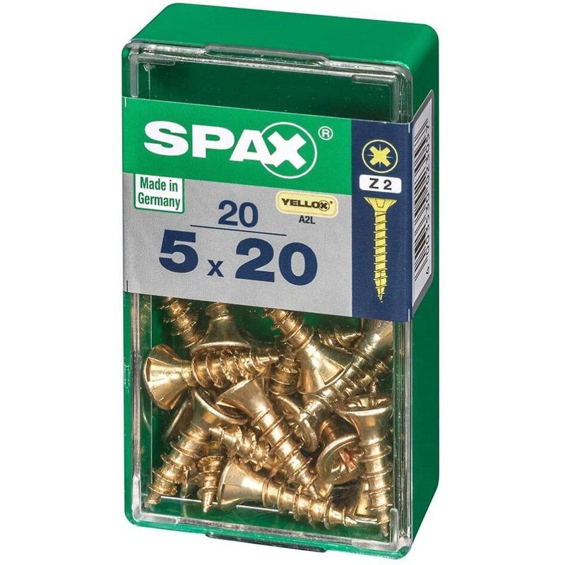 Lot de 20 vis acier tête fraisée pozidriv SPAX, Diam.5 mm x L.20 mm