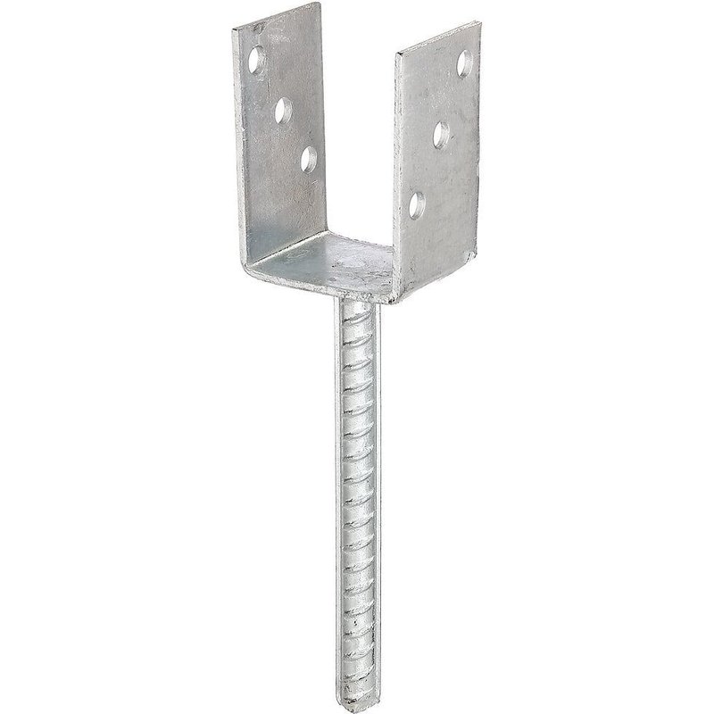 Ancre poteau U+tige canelée T327galvanisée à chaud à bétonner 71x100