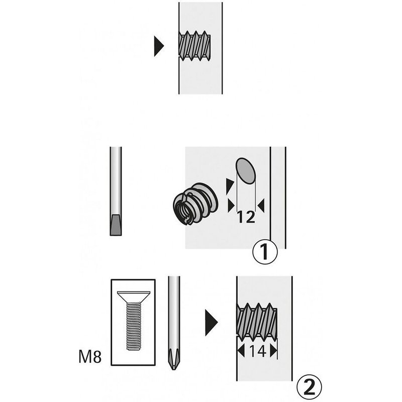 Lot de 8 manchons à visser acier brut HETTICH, l.14 mm