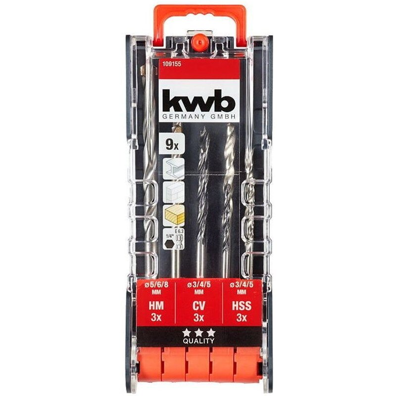 Jeu de 9 forets combinés avec insert à six-pans