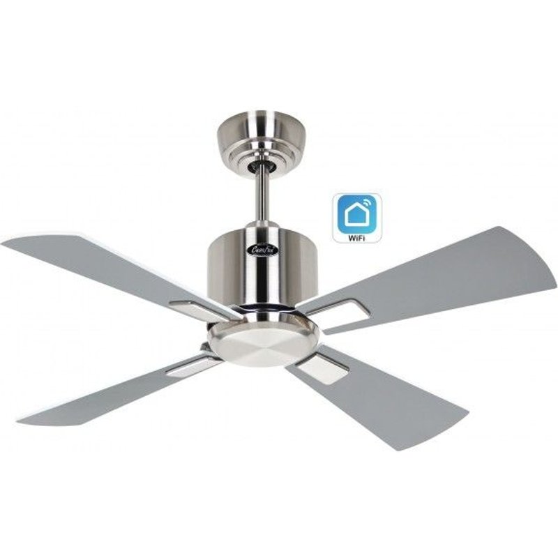 Ventilateur de plafond CasaFan 942031W ECO NEO III 92cm avec moteur WIFI chrome brossé / pales réversibles blanches et grises