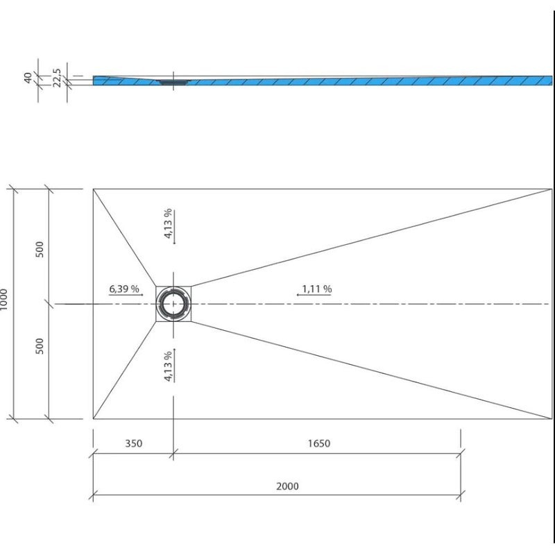 Receveur à carreler 200 x 100 cm bonde excentrée Wedi fundo primo