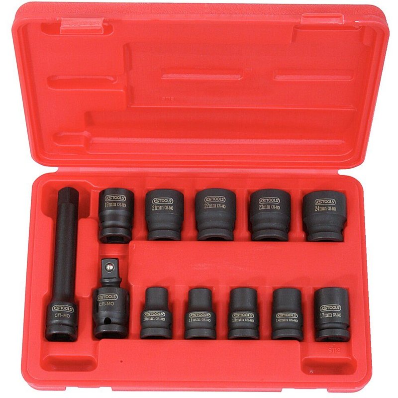 Jeu de douilles à choc 1/2", 12 Pces