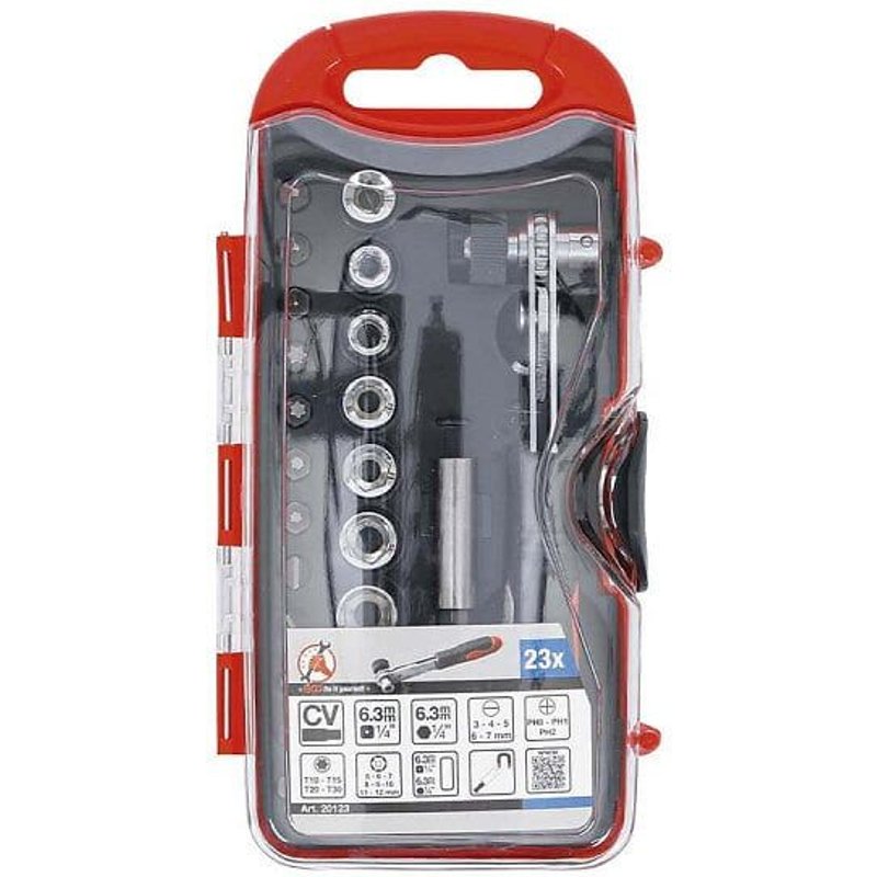 JEU D'EMBOUTS/DE DOUILLES AVEC CLIQUET À EMBOUTS 23 PIÈCES